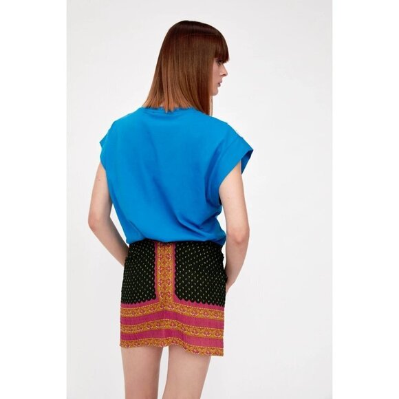 NWOT Zara multicolour dual print boho-inspired mini skirt w/ trim accent, XS - Picture 5 of 16